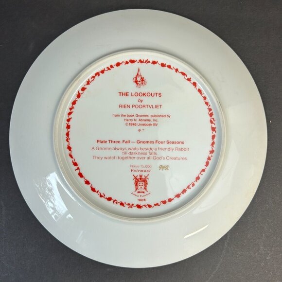 Vtg Rien Poortvliet Gnomes Four Seasons Plate 3 Fall The Lookouts #942 1980 - Picture 3 of 5